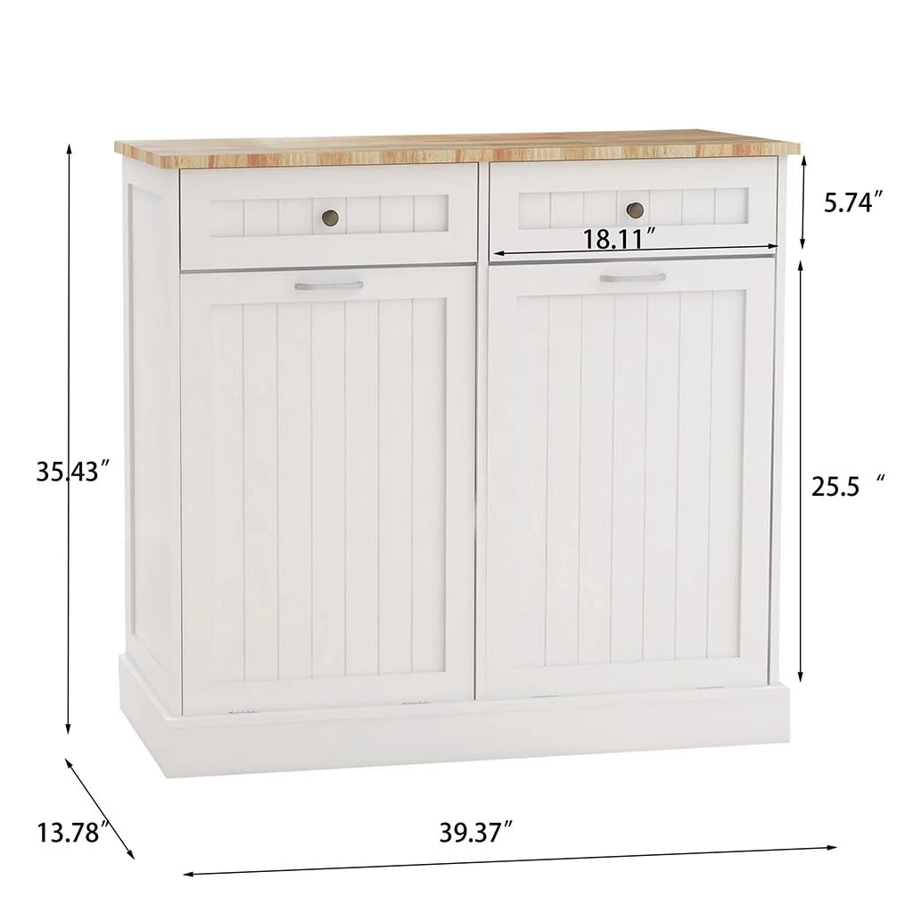 White Wooden Tilt Out Trash Can Cabinet with 2 Drawers N62620