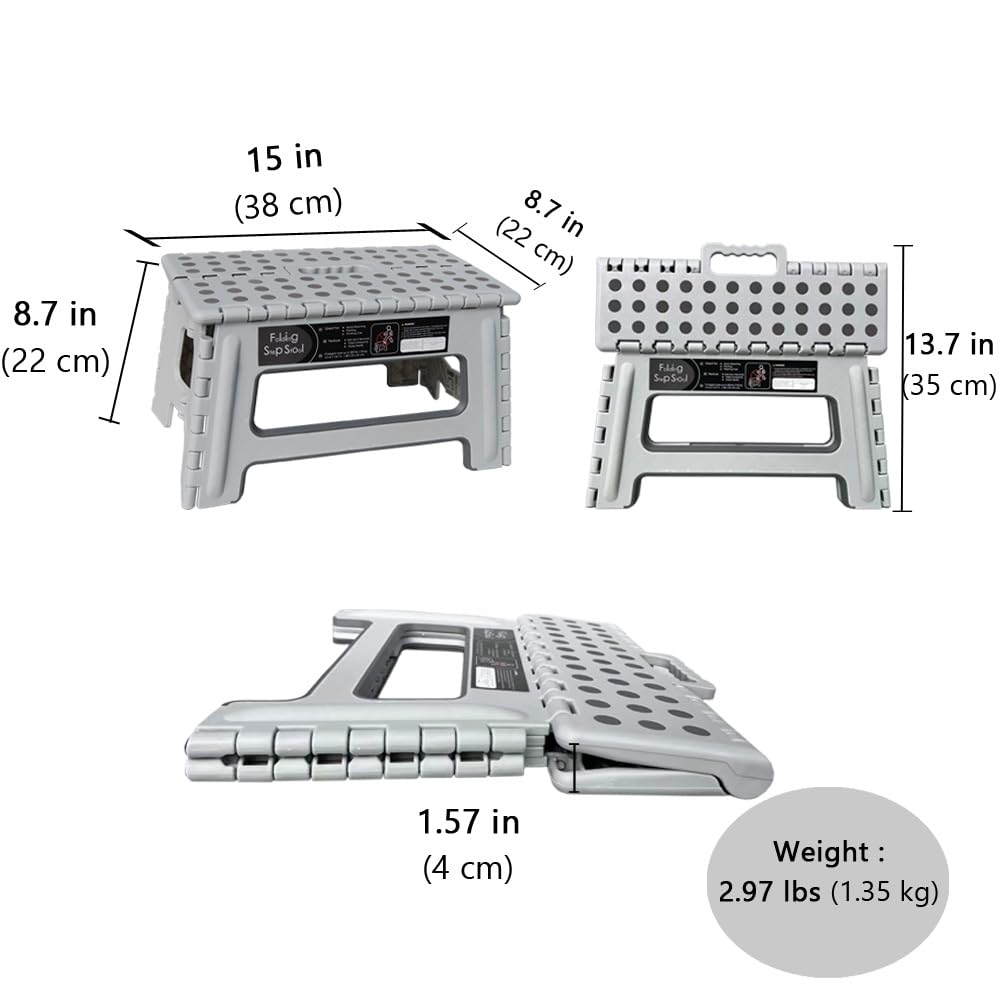 Folding Step Stool 9 Inch Height Gray D1124