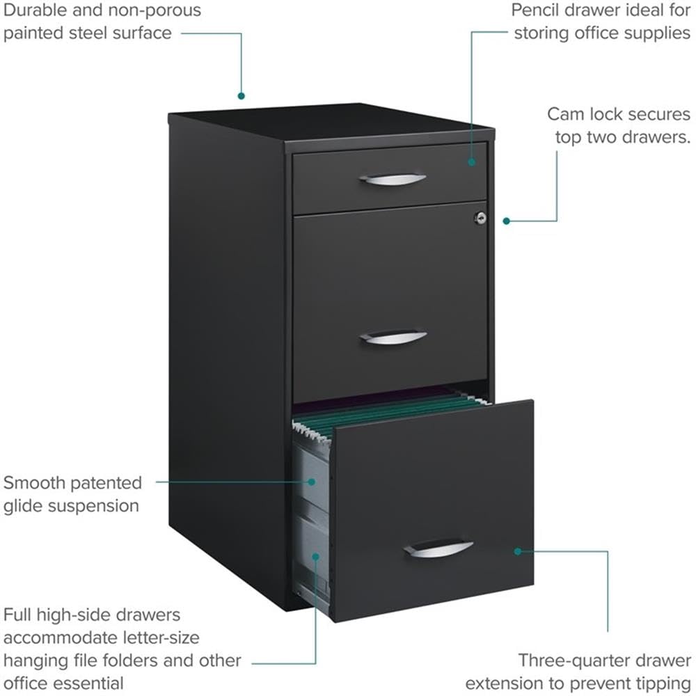 3 Drawer Charcoal Metal Filing Cabinet O643354