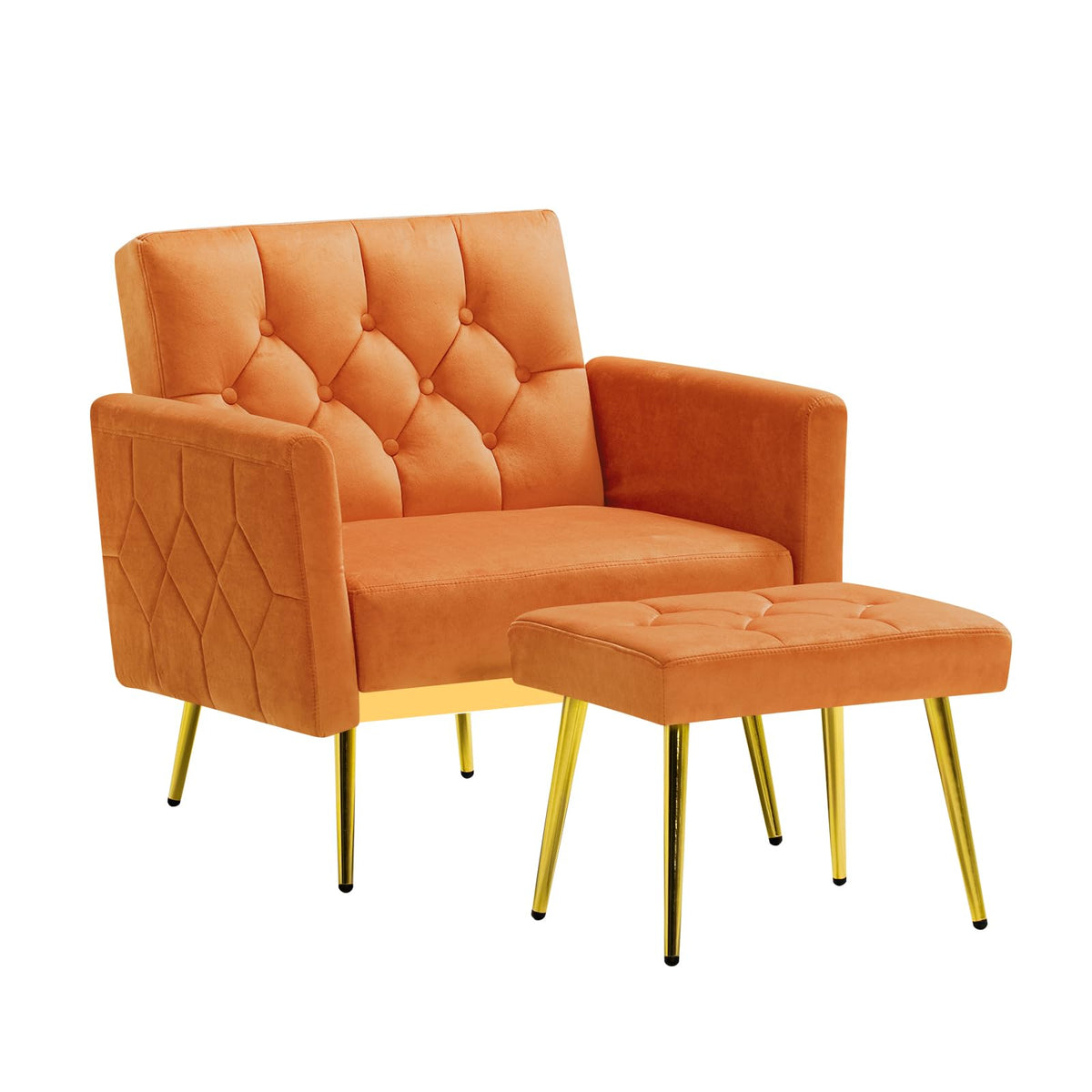 Orange Velvet Accent Chair with Ottoman O5900