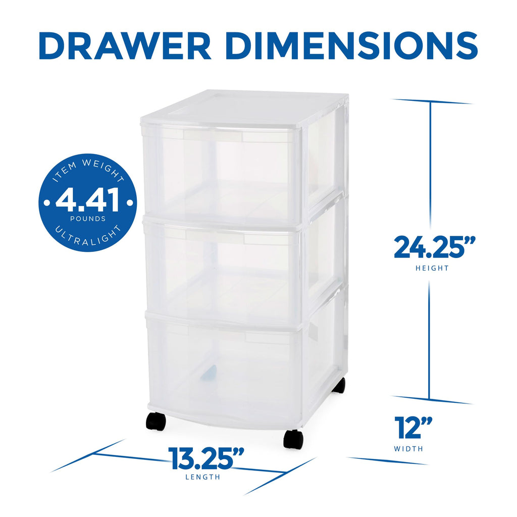 3 Drawer Plastic Rolling Organizer Cart L326