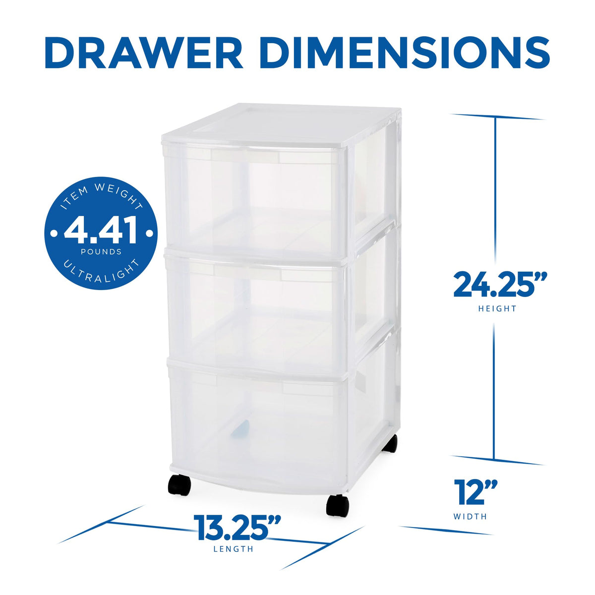 3 Drawer Plastic Rolling Organizer Cart L326
