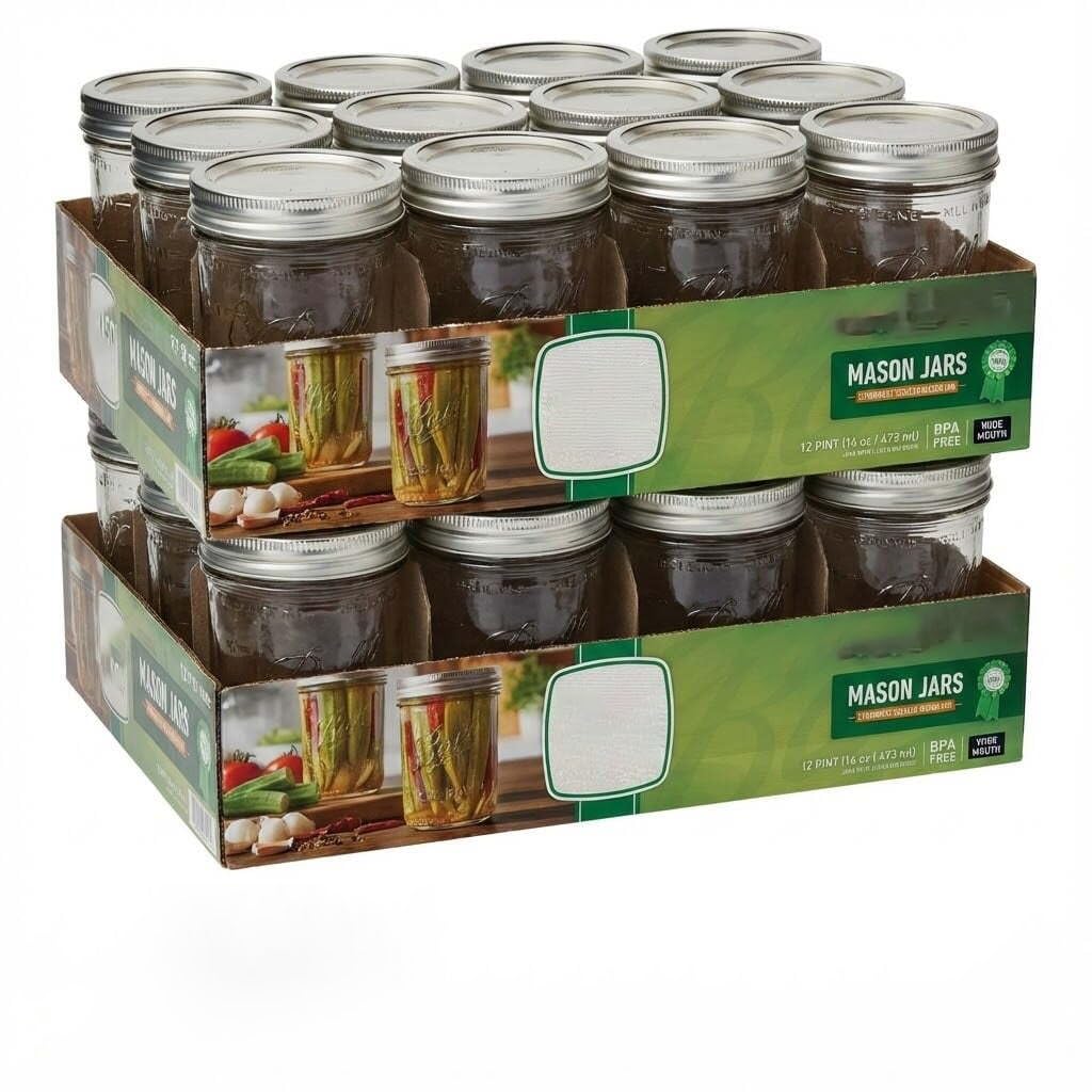 16oz Wide Mouth Clear Glass Mason Jars with Lids & Bands I42486