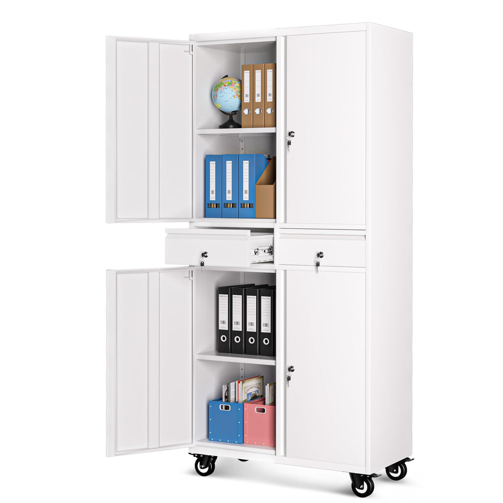 72” Rolling Metal Storage Cabinet with Locking Doors & 2 Drawers A25135