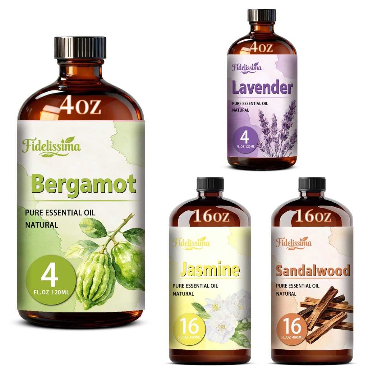 Essential Oil Set, 4 Scents with Glass Dropper M432