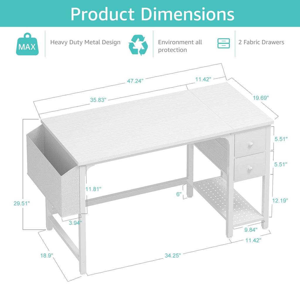 White Computer Desk with Drawers 47 Inch I74391