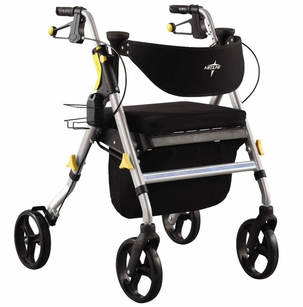 Folding Rolling Walker with Seat, 8-inch Wheels, Silver C291116