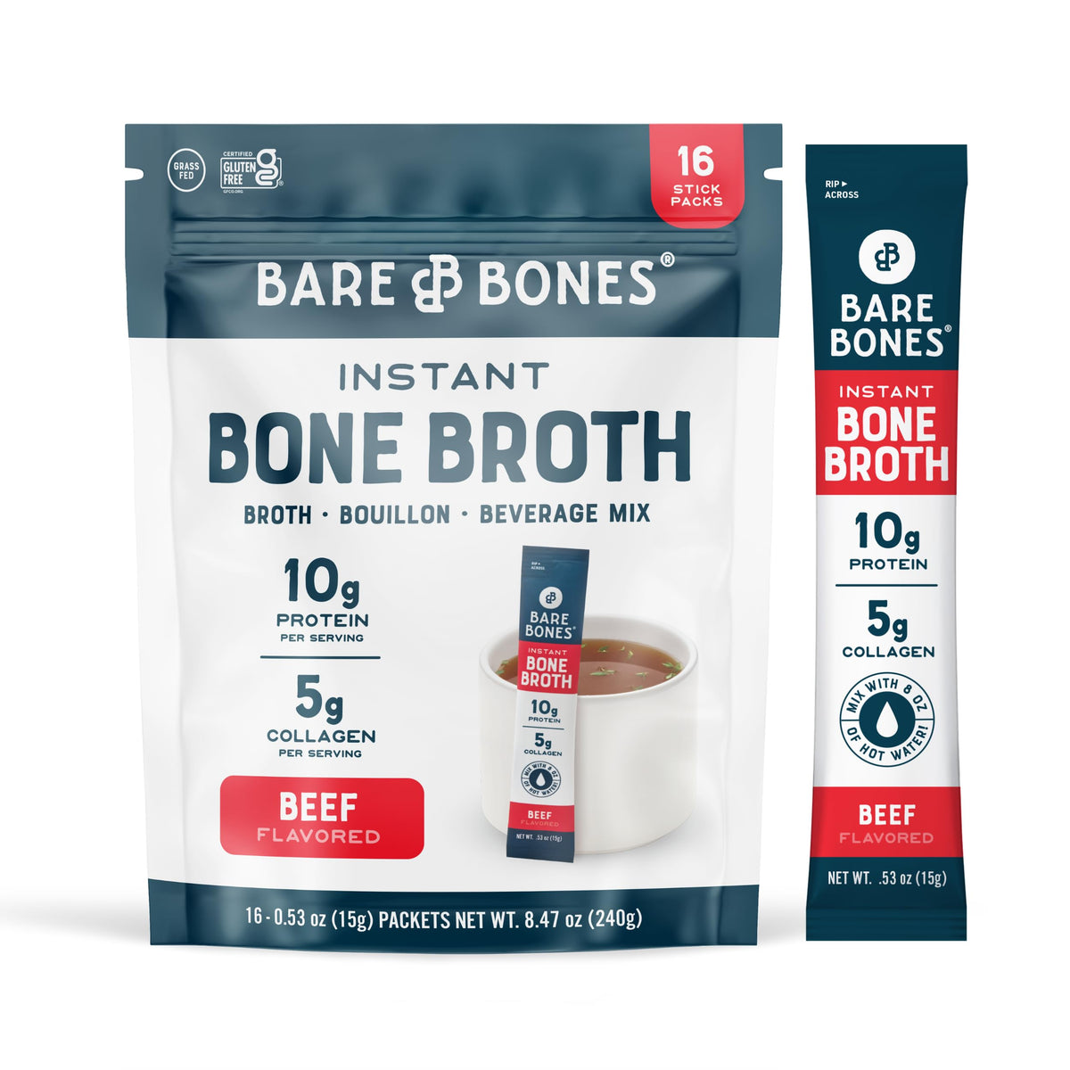 Beef Bone Broth Instant Powder Mix Packets 16 Pack Y92919