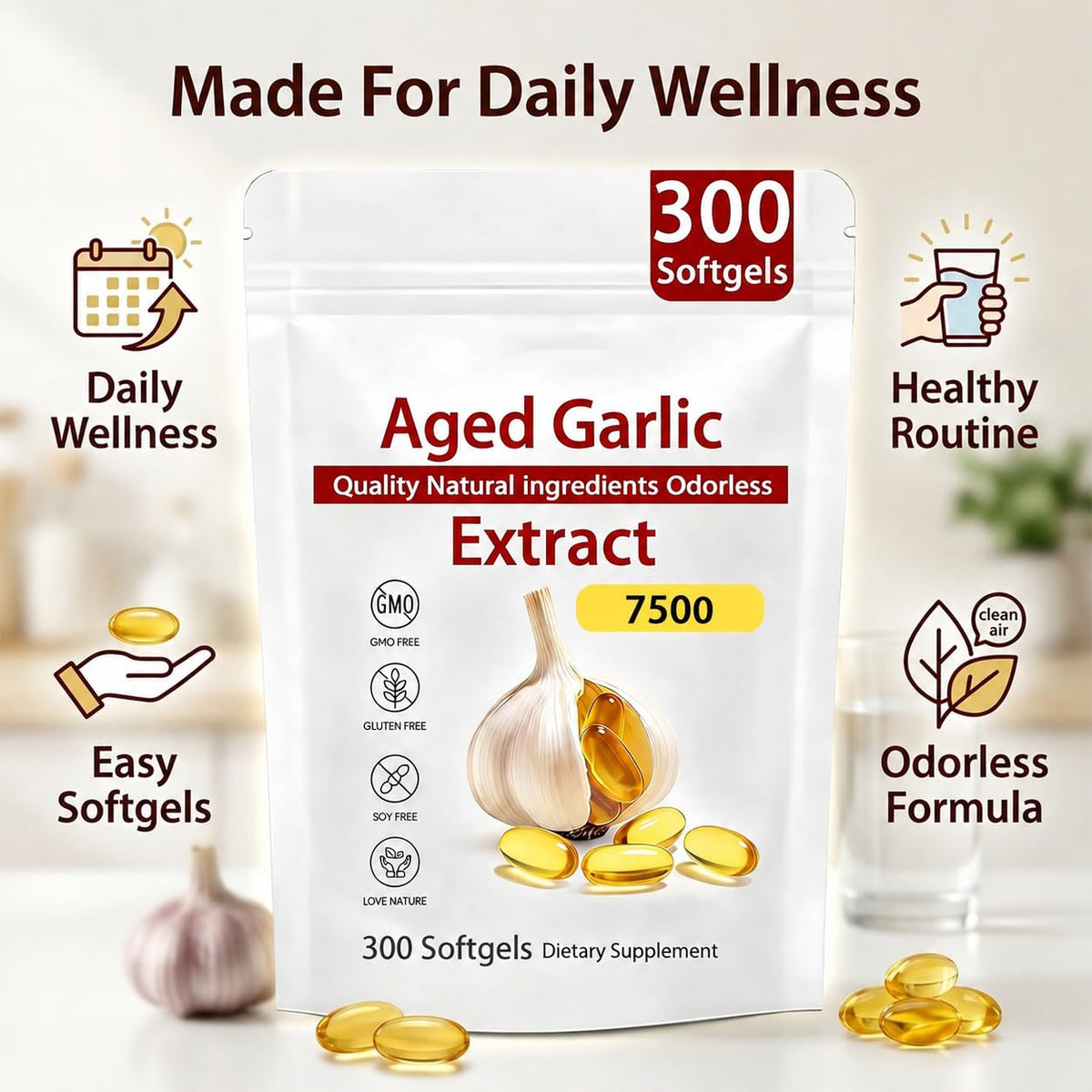 Odorless Organic Garlic Extract Capsules 300 Softgels V580557