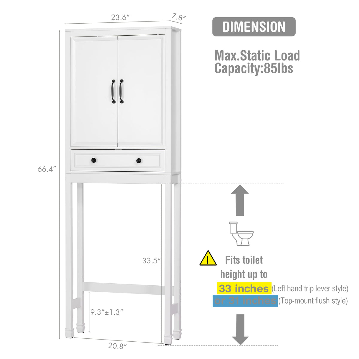 White Over the Toilet Storage Cabinet with Doors C380552