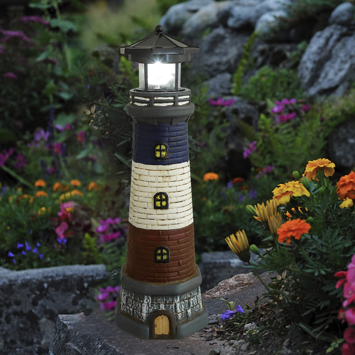 Solar Lighthouse Garden Lights Outdoor Waterproof Resin Statue Lamp G75704