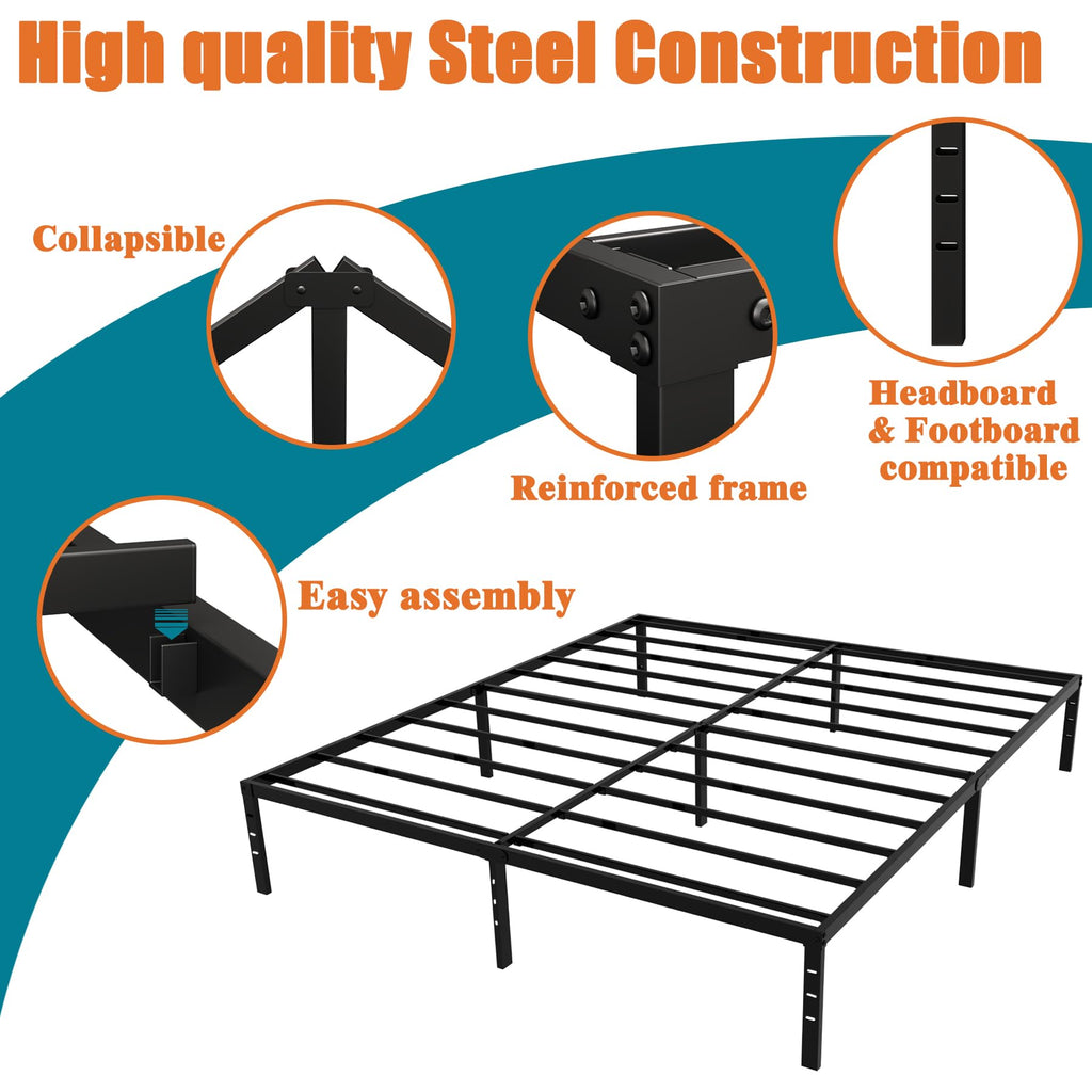 Queen Size Black Metal Platform Bed Frame N9253