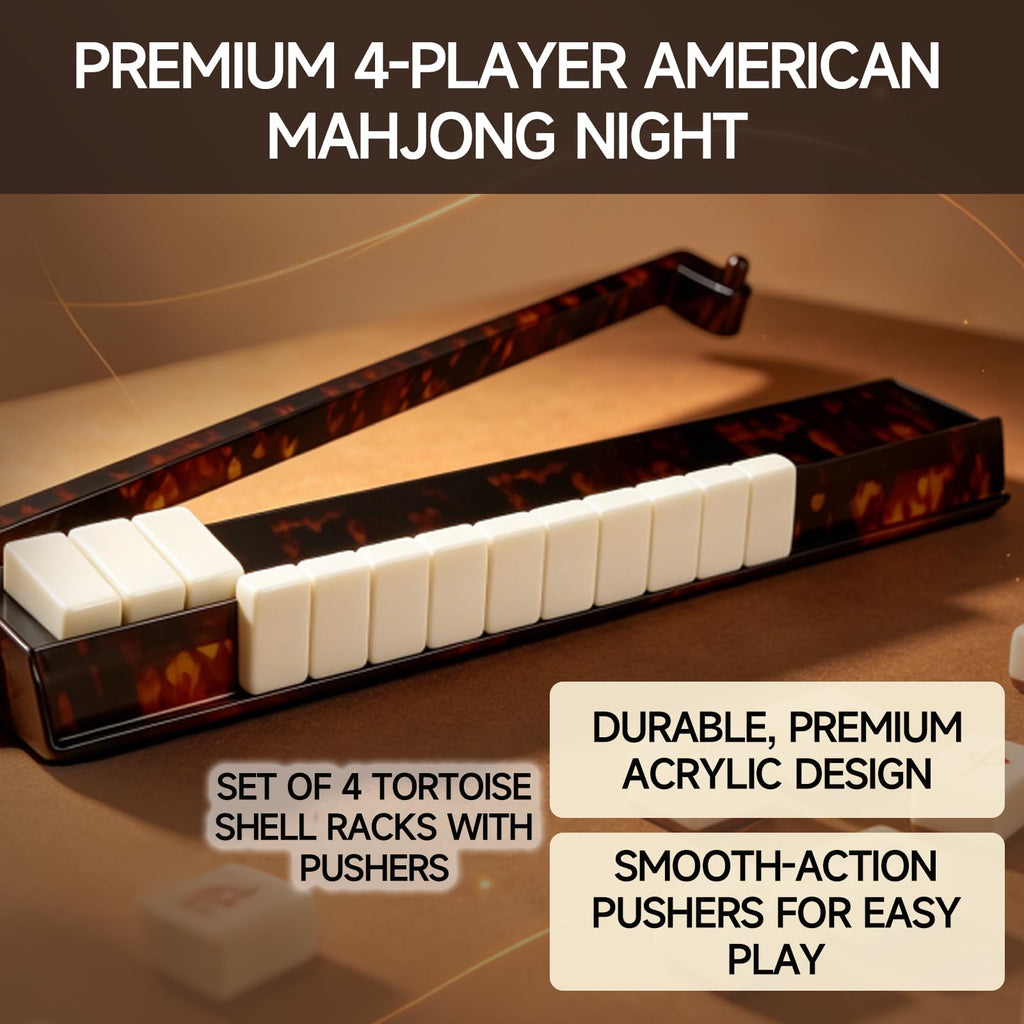 Tortoise Shell Acrylic Mahjong Racks with Pushers Set of 4 C8022