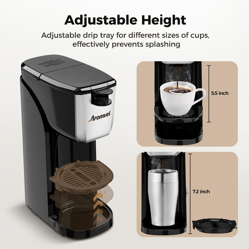 2-in-1 Single Serve Coffee Maker, K Cup & Ground, 6-14 oz, Silver R5759