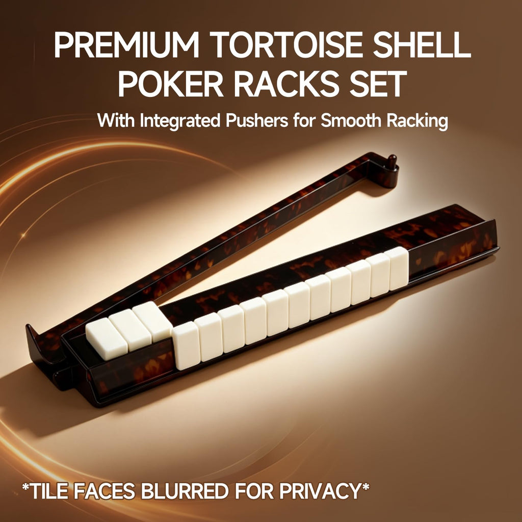 Tortoise Shell Acrylic Mahjong Racks with Pushers Set of 4 C8022
