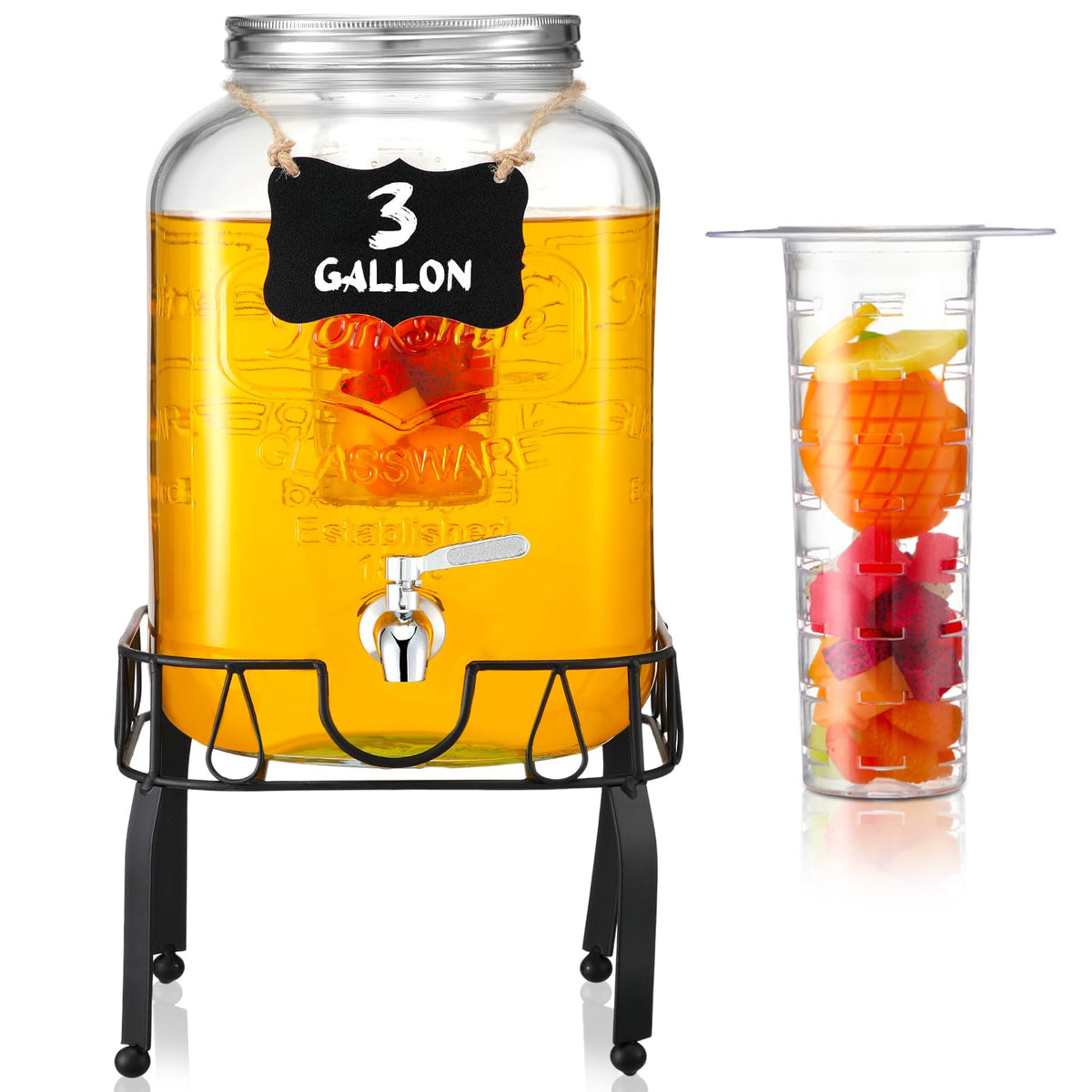 3 Gallon Glass Beverage Dispenser with Stand F7983