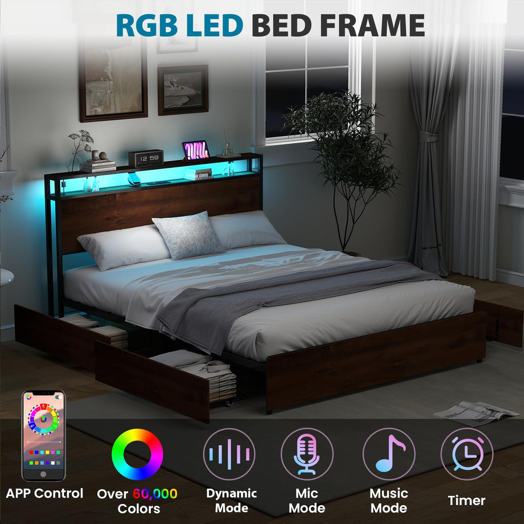 Queen Size Bed Frame with 4 Storage Drawers C487605