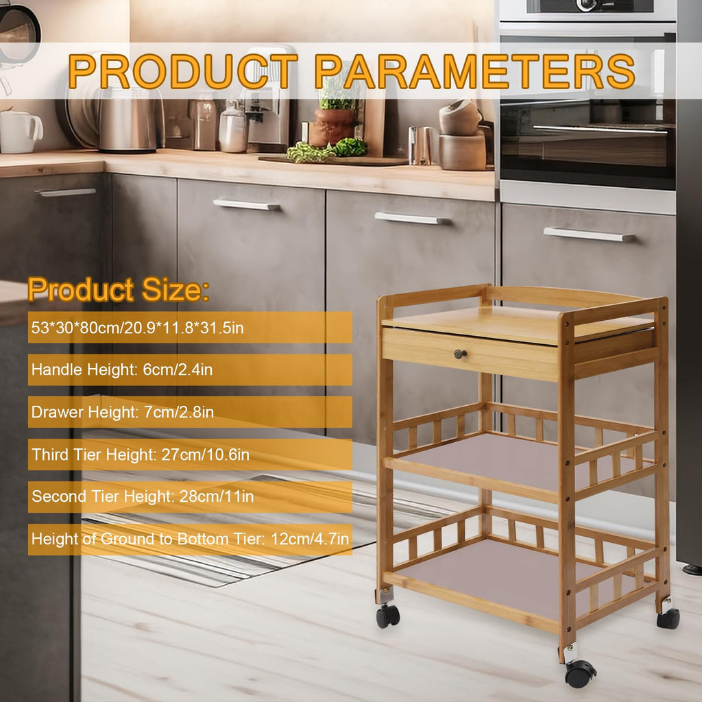 3-Tier Bamboo Kitchen Cart with Drawer E63178