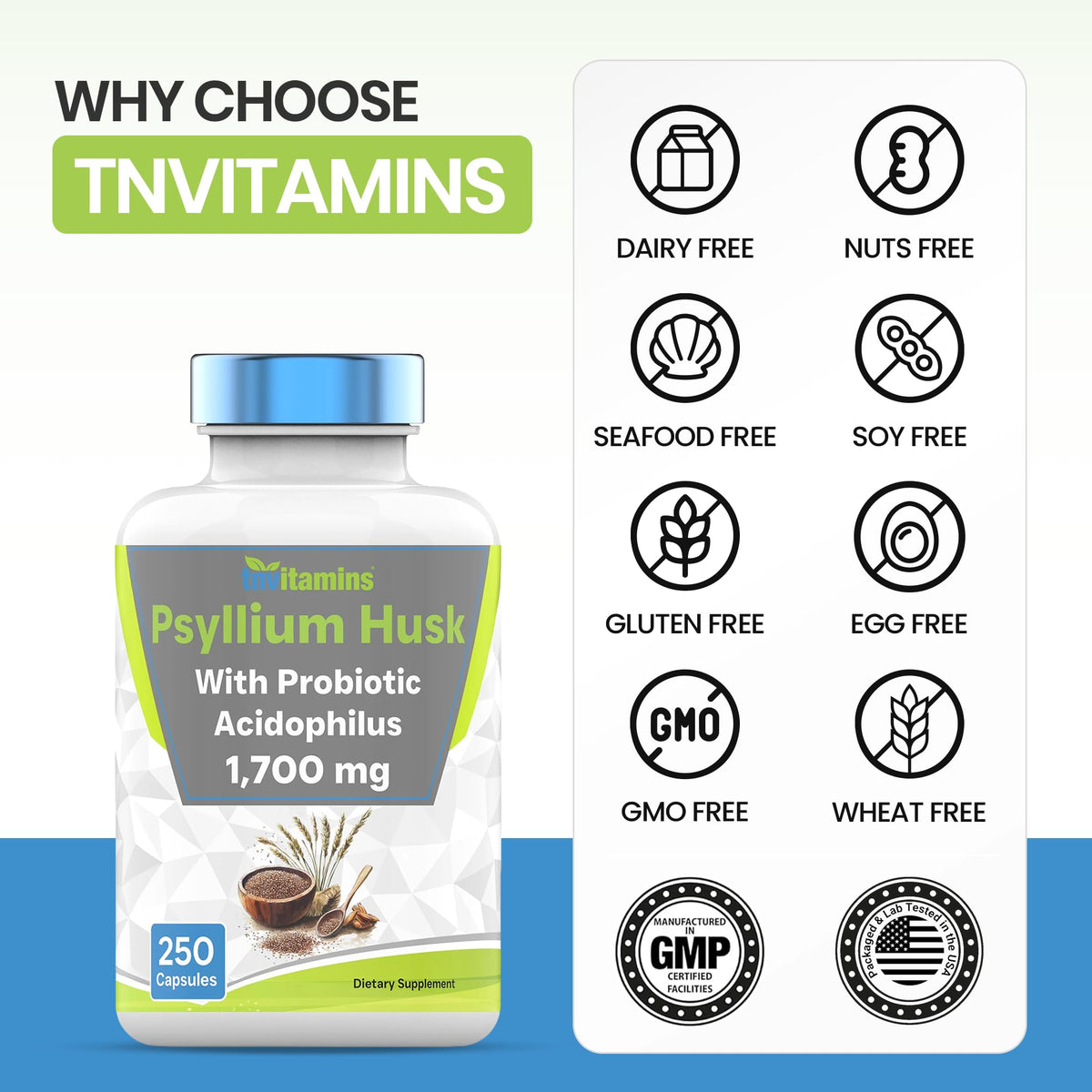 Psyllium Husk Capsules 1700 MG 250 Capsules Z5303