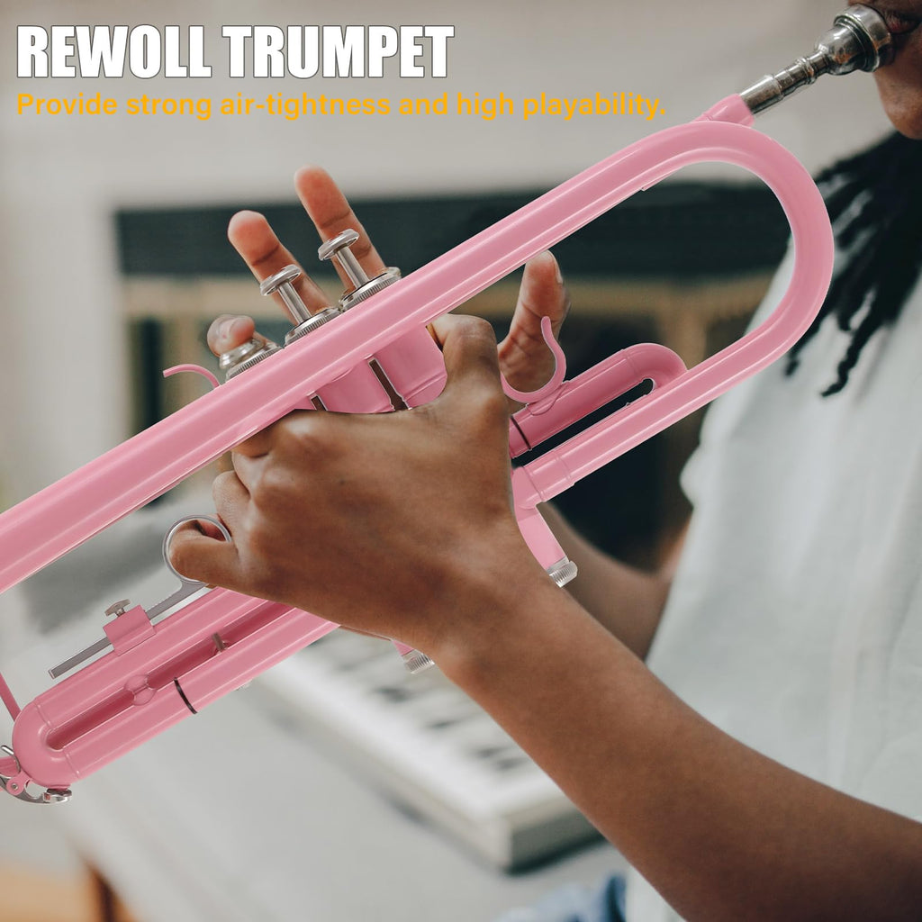 Bb Standard Trumpet Set with Hard Case, 7C Mouthpiece, Gloves (Pink) F647