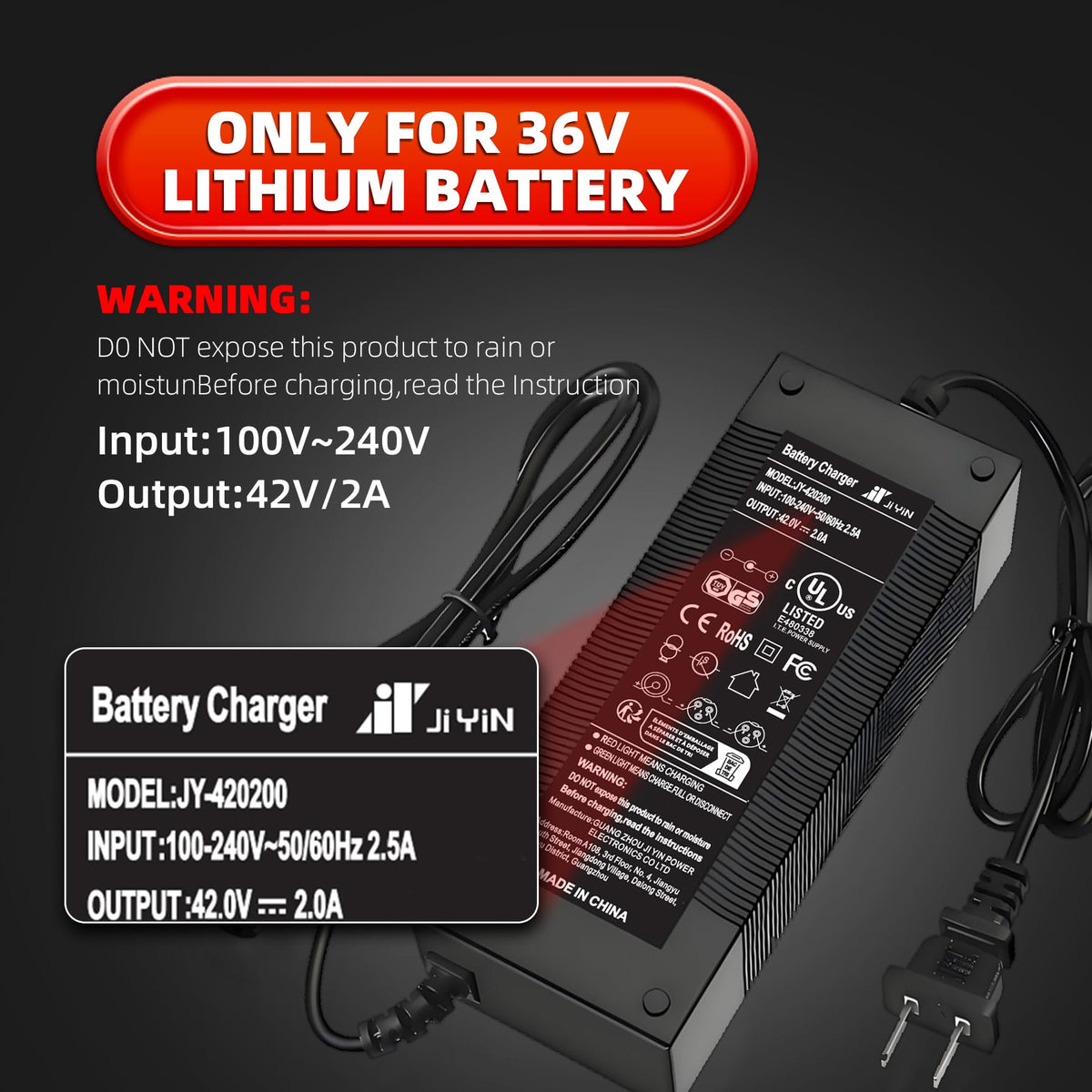 42V 2A Electric Scooter Charger with 4 Plugs D8454