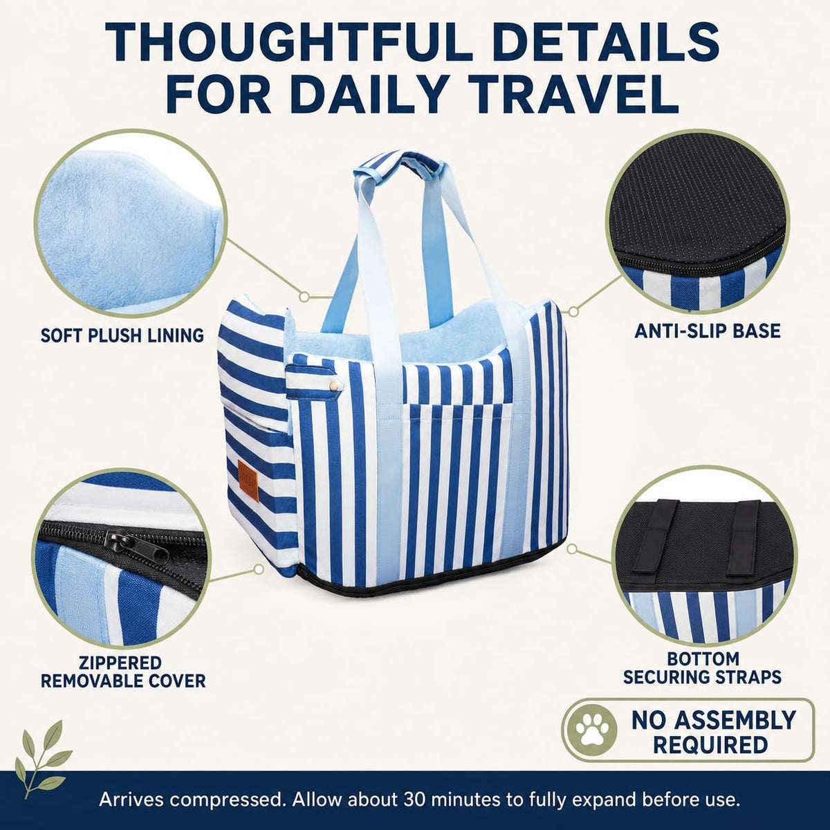 Dog Car Seat for Small Dogs to 15lbs Blue White Stripes T208924