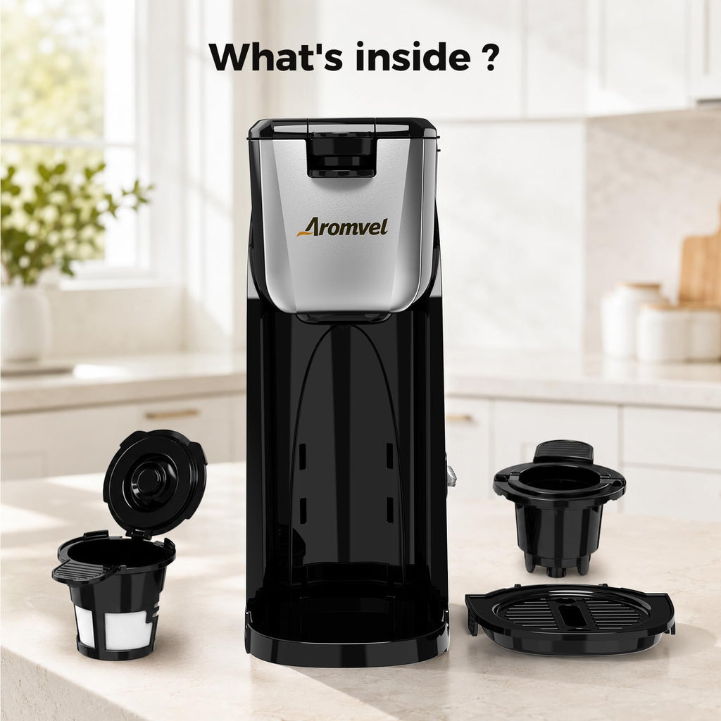 2-in-1 Single Serve Coffee Maker, K Cup & Ground, 6-14 oz, Silver R5759