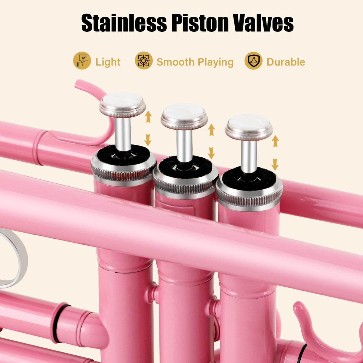 Bb Standard Trumpet Set with Hard Case, 7C Mouthpiece, Gloves (Pink) F647
