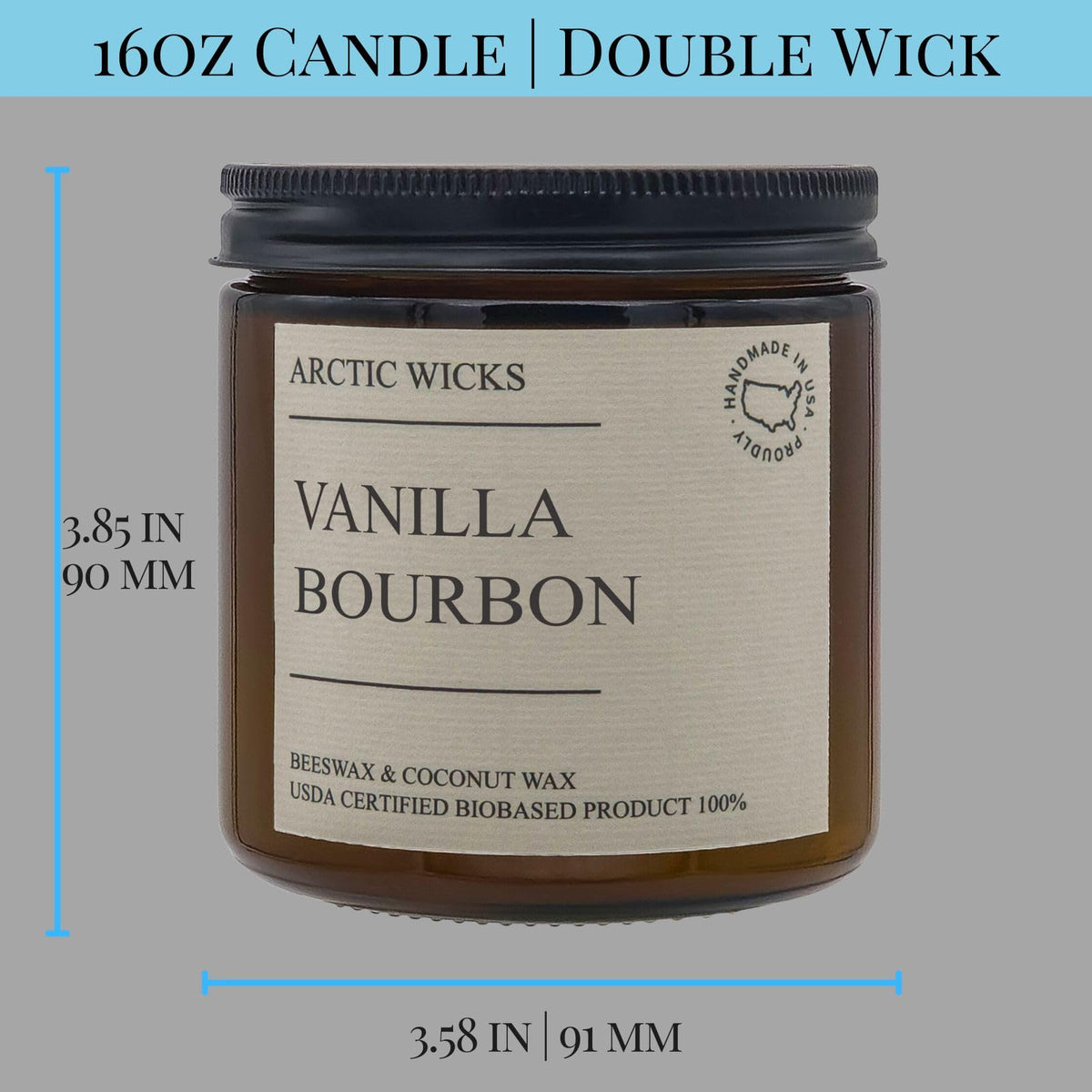 Vanilla Bourbon 16oz Double Wick Coconut Beeswax Candle D138