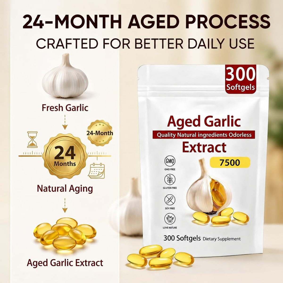 Odorless Organic Garlic Extract Capsules 300 Softgels V580557