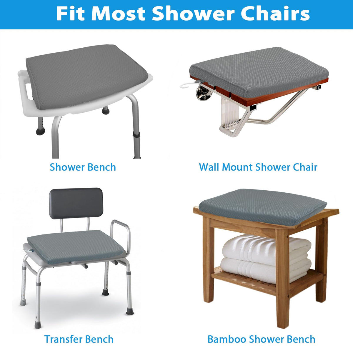 Shower Seat Cushion Non-Slip Washable Gray K171