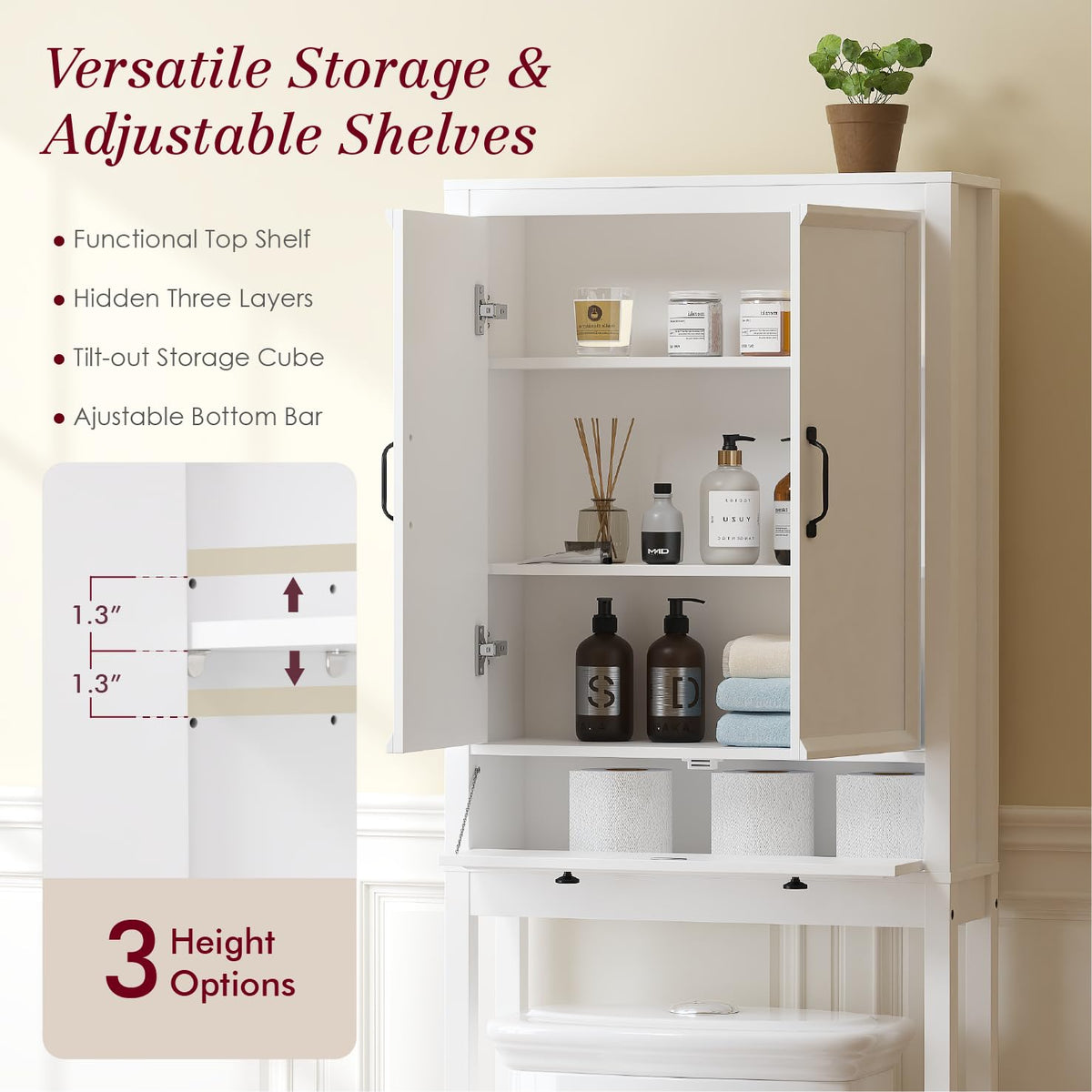 White Over the Toilet Storage Cabinet with Doors C380552