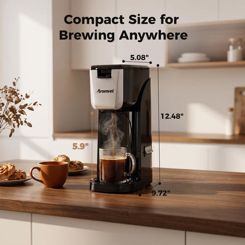 2-in-1 Single Serve Coffee Maker, K Cup & Ground, 6-14 oz, Silver R5759