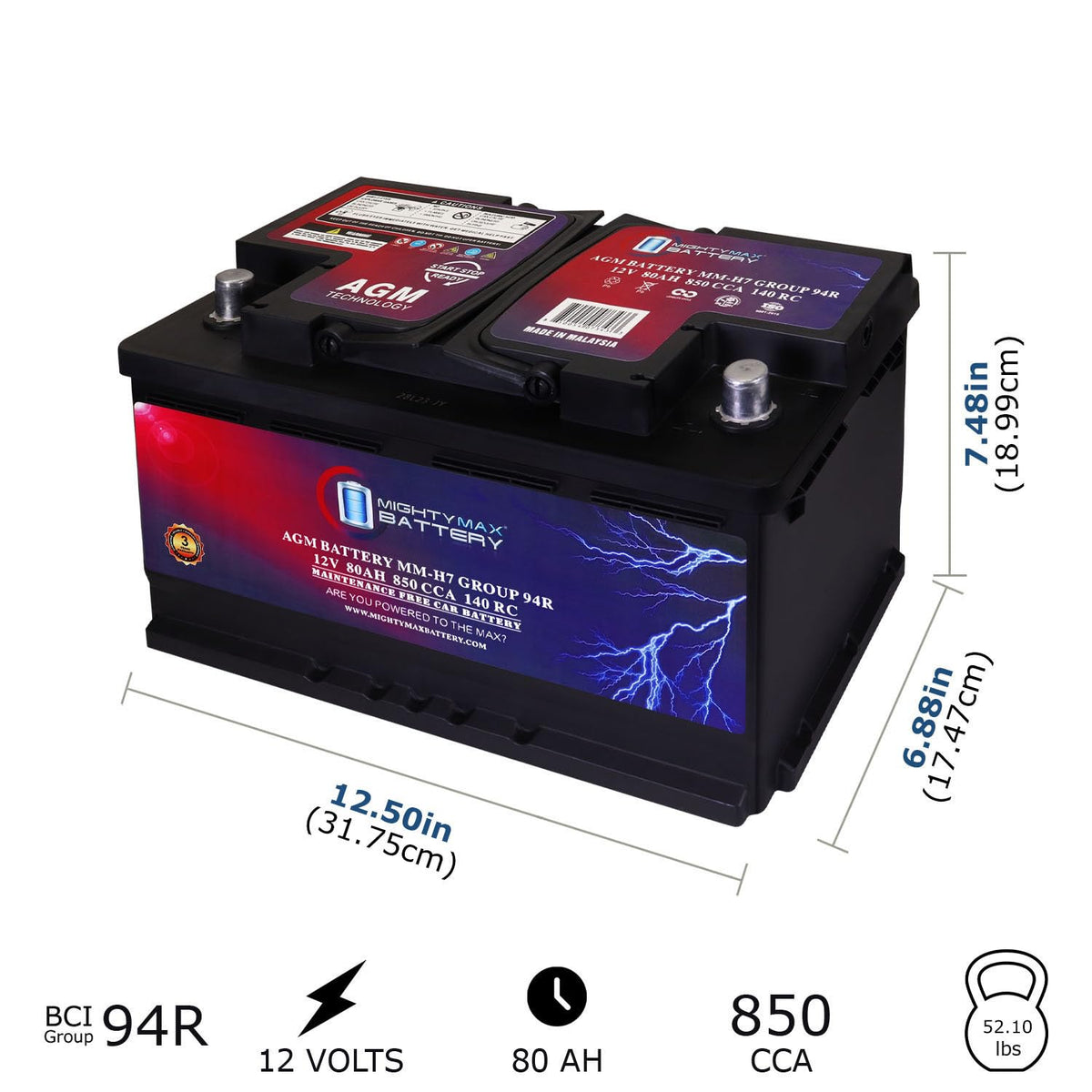 12V 80AH 850 CCA Replacement Battery J8666