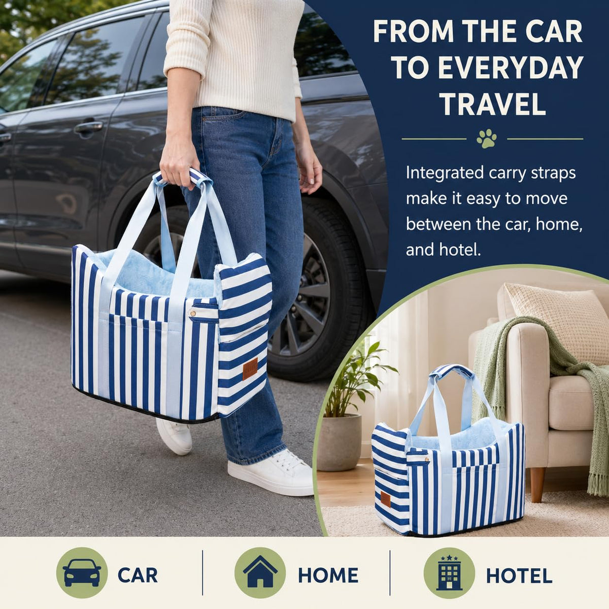 Dog Car Seat for Small Dogs to 15lbs Blue White Stripes T208924