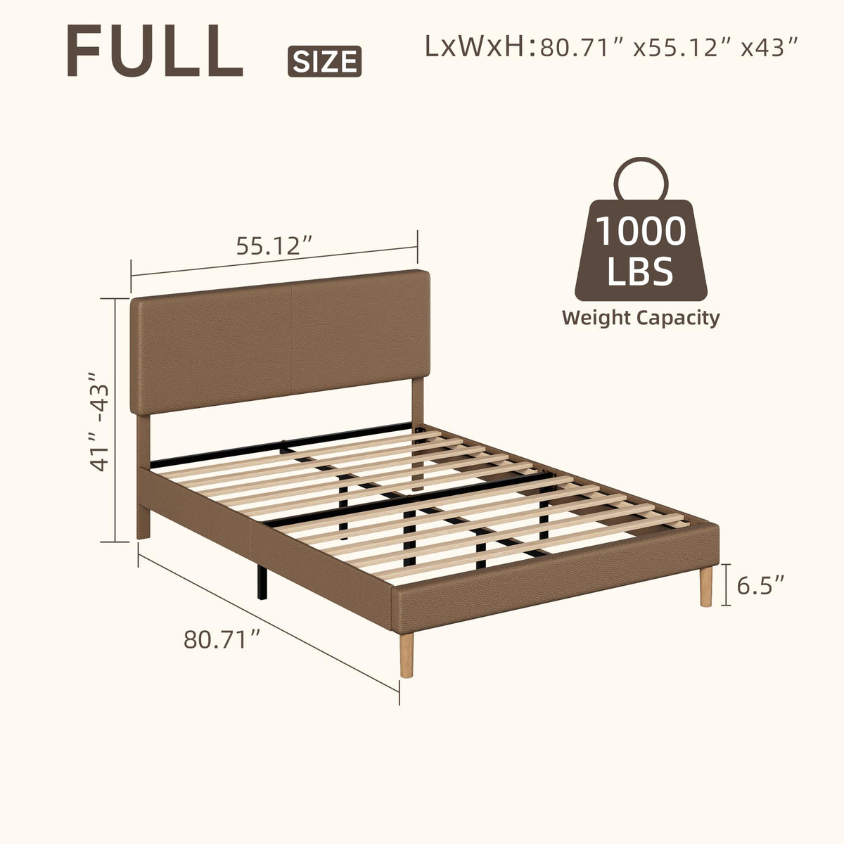 Minimalist Leather Bed Frame with Adjustable Headboard T419