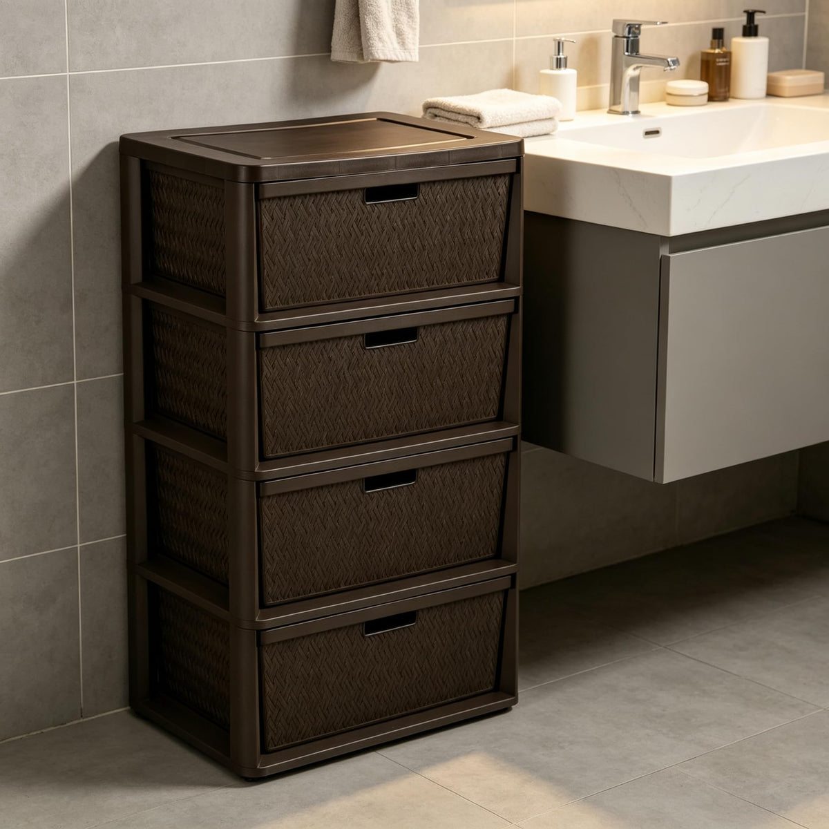 Brown 4-Drawer Storage Tower with Bins H3633