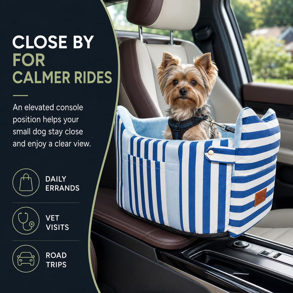Dog Car Seat for Small Dogs to 15lbs Blue White Stripes T208924