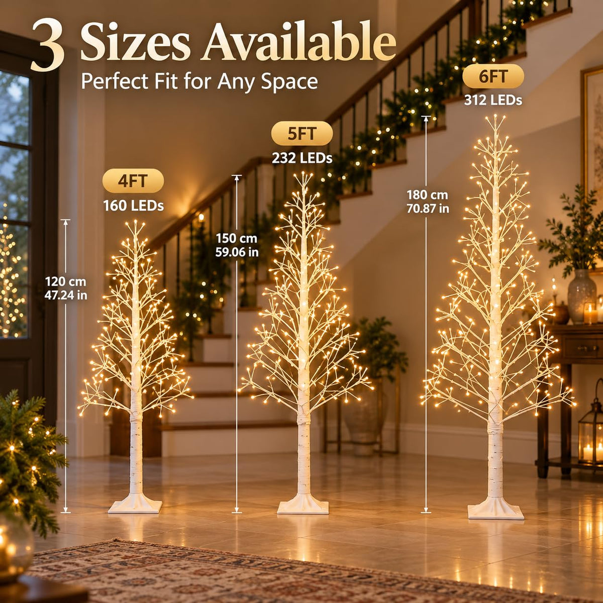 6FT Lighted Birch Tree, 312 LEDs, Warm White C42379