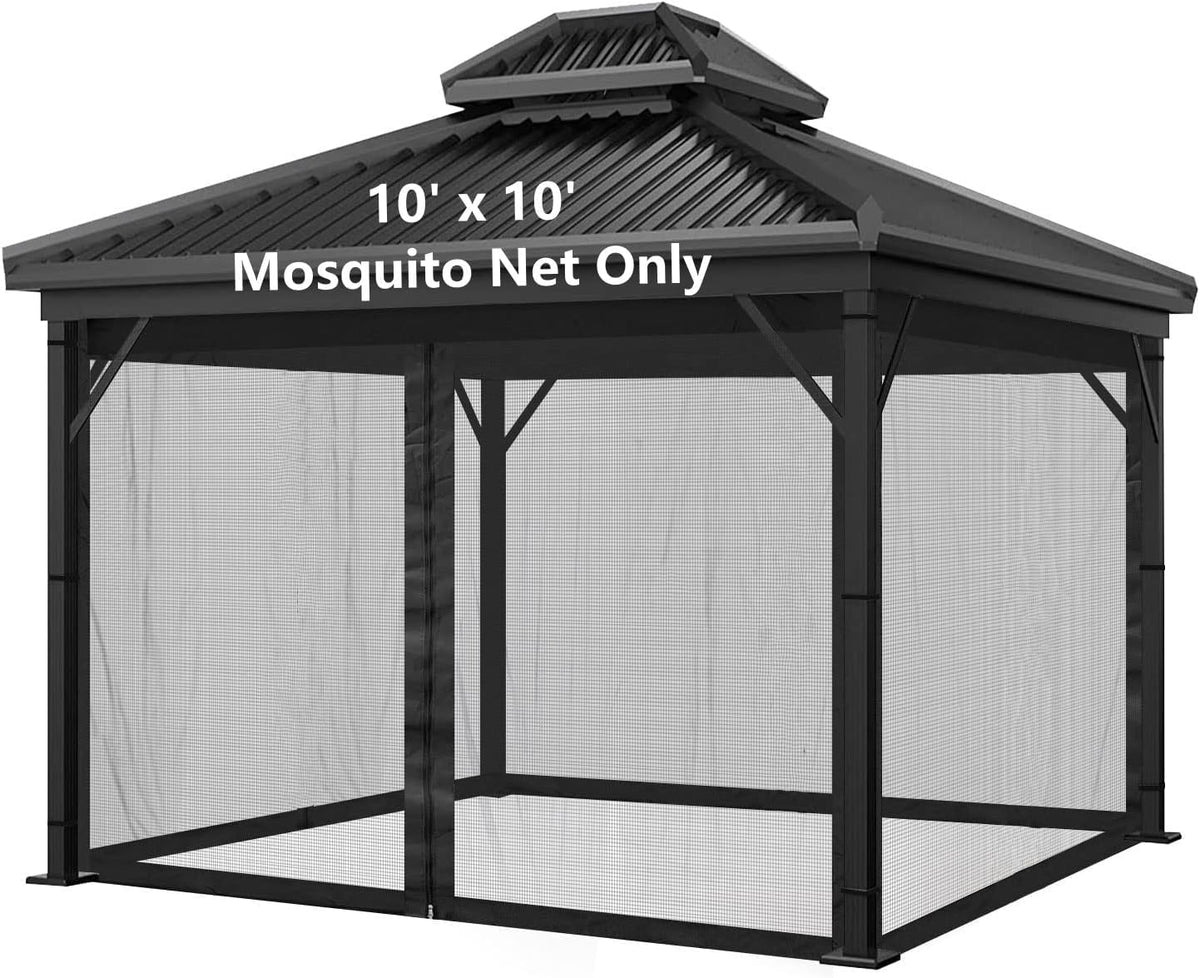 Mosquito Net 4-Panel Canopy Screen Wall with Zipper for 10 x 10' Gazebo K747076