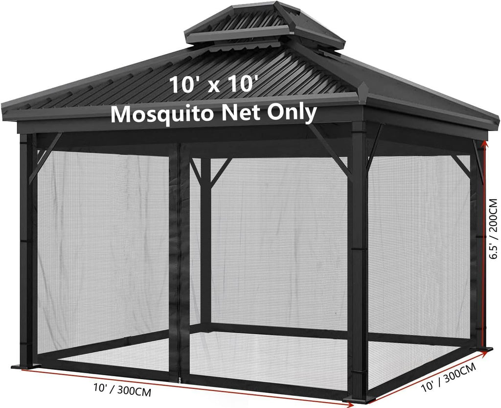 Mosquito Net 4-Panel Canopy Screen Wall with Zipper for 10 x 10' Gazebo K747076