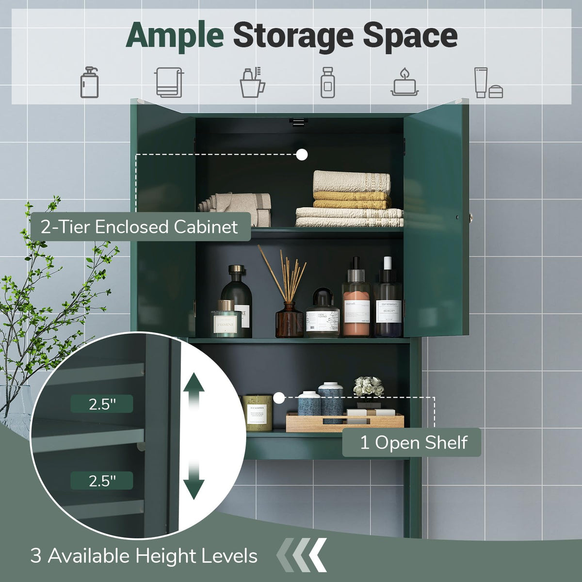 Over The Toilet Storage Cabinet with Fluted Doors A4950