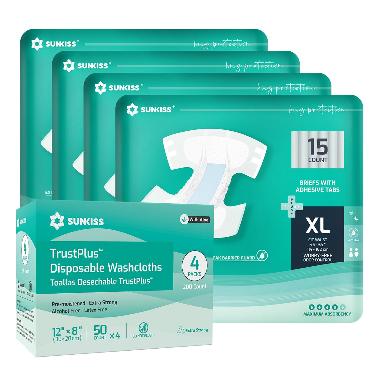 Adult Diapers XLarge 60 Count & Wet Wipes 200 Count Bundle N8212
