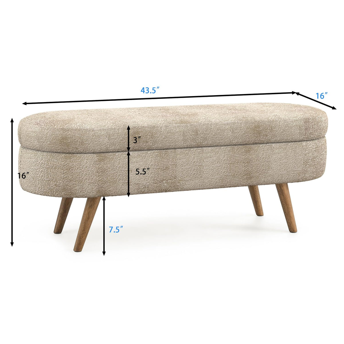 43.5" Oval Upholstered Storage Bench with Rubber Wood Legs M405536