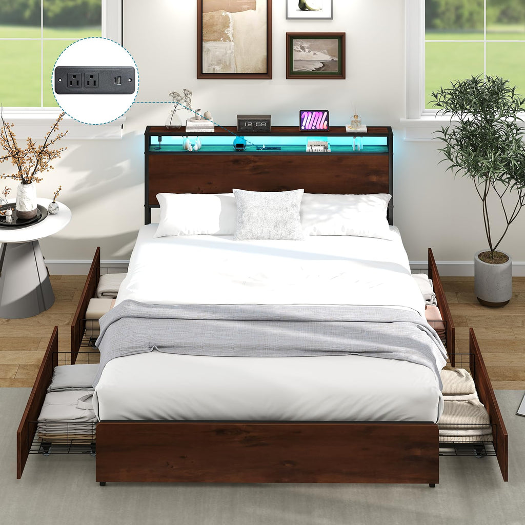 Queen Size Bed Frame with 4 Storage Drawers C487605