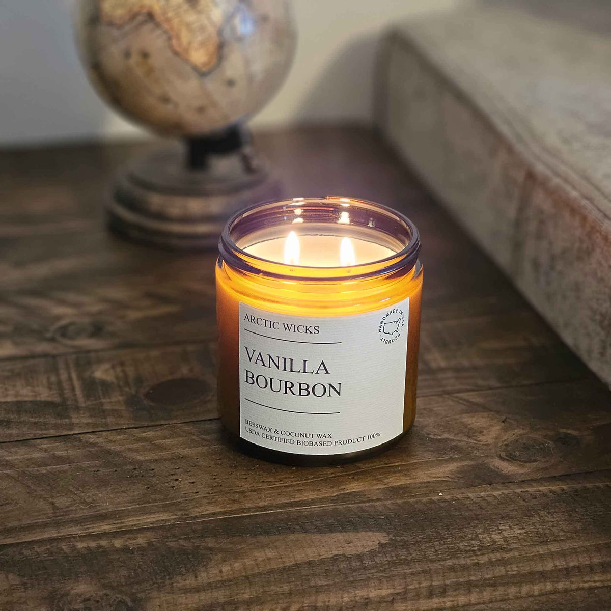 Vanilla Bourbon 16oz Double Wick Coconut Beeswax Candle D138