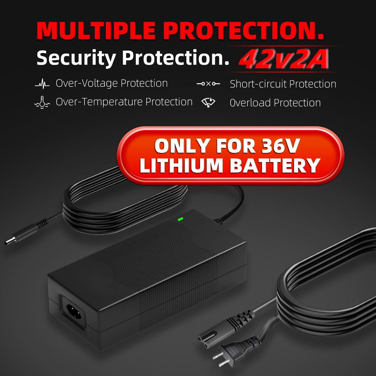 42V 2A Electric Scooter Charger with 4 Plugs D8454