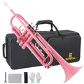 Bb Standard Trumpet Set with Hard Case, 7C Mouthpiece, Gloves (Pink) F647