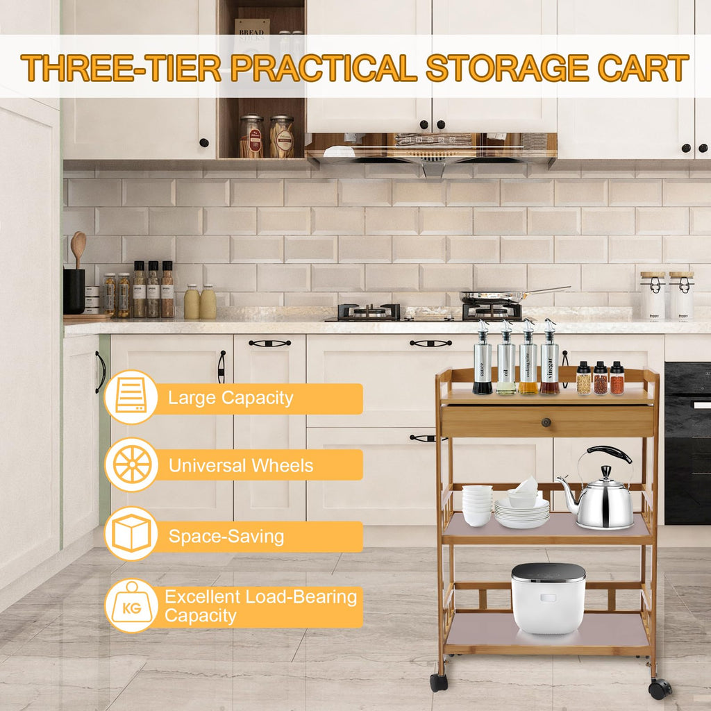3-Tier Bamboo Kitchen Cart with Drawer E63178