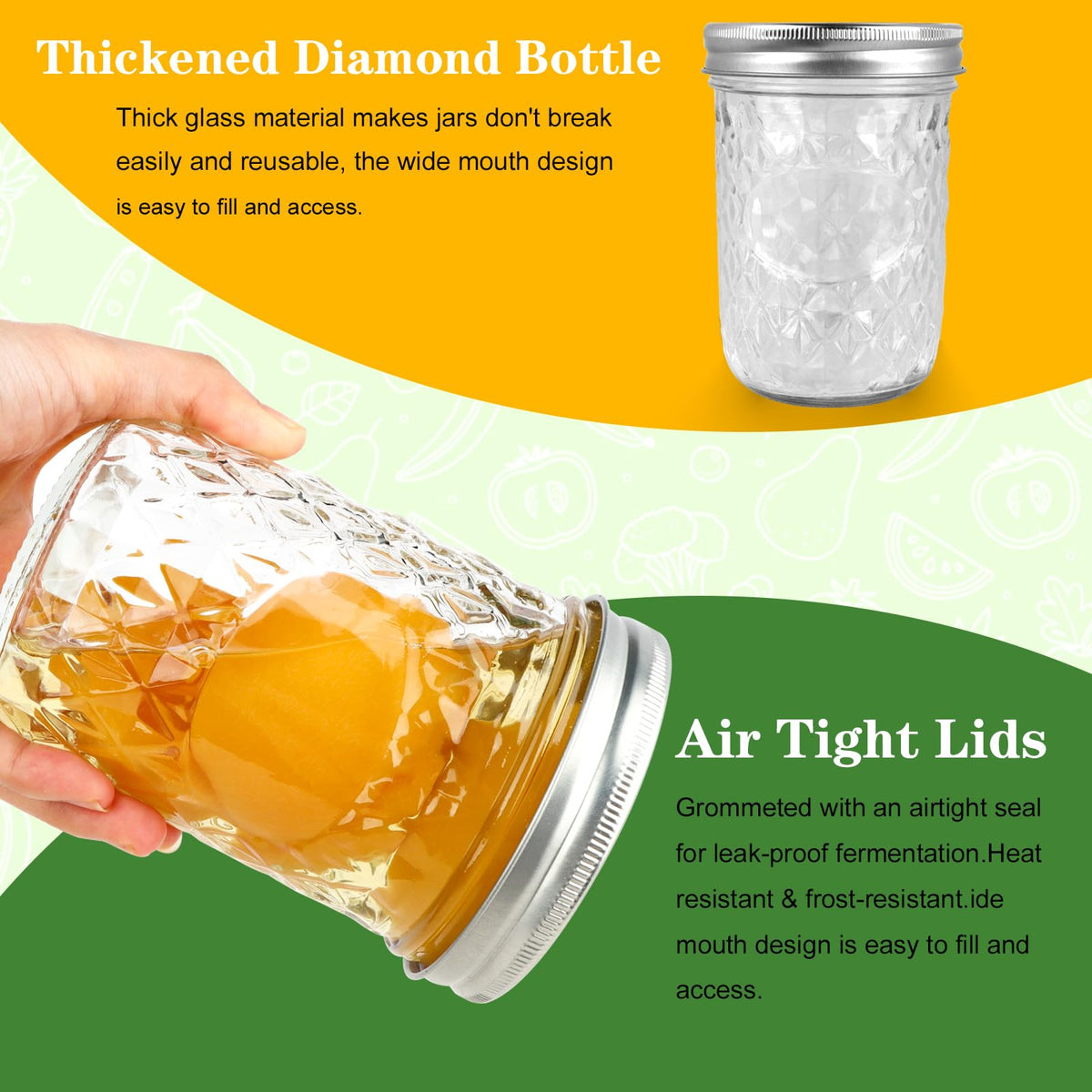 16oz Wide Mouth Mason Jars with Lids 6 Pack A250829